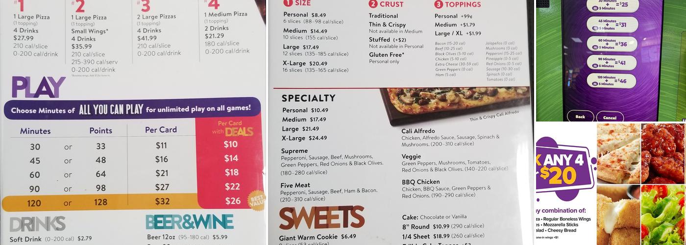 Chuck E. Cheese Menu
