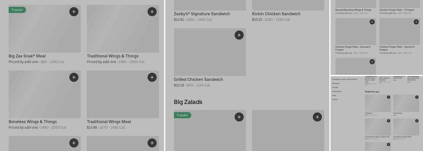 Zaxbys Chicken Fingers & Buffalo Wings Menu