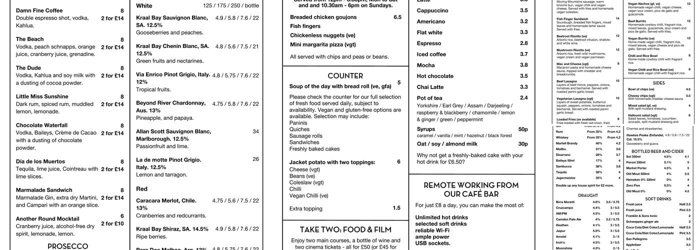 Showroom Cinema Menu