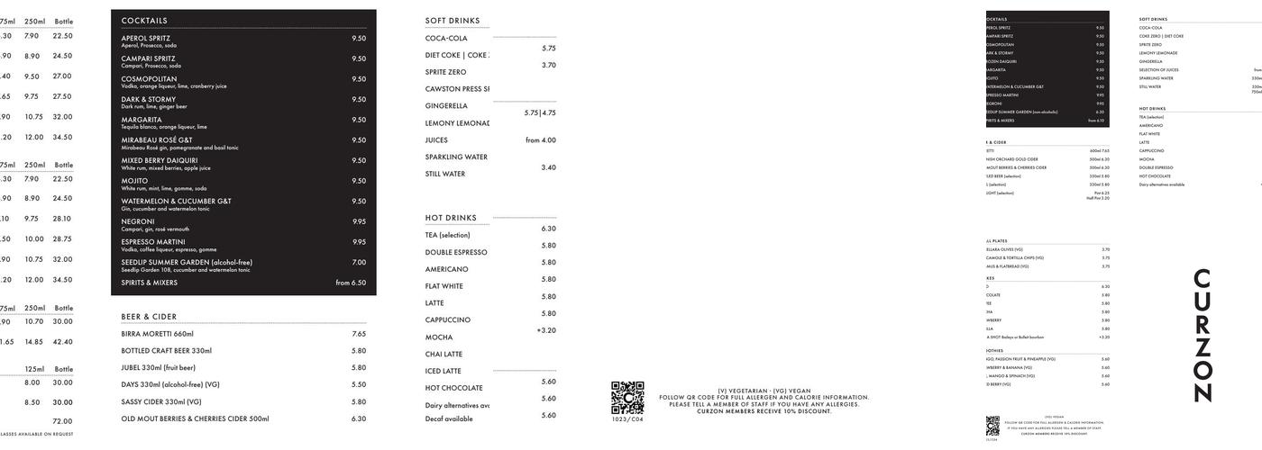 Curzon Sheffield Menu