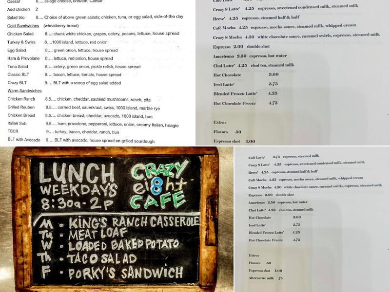 Crazy 8 Cafe & Coffeehouse Menu