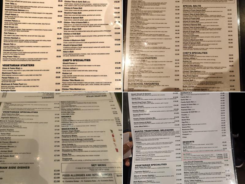 Akbar's Rotherham Menu