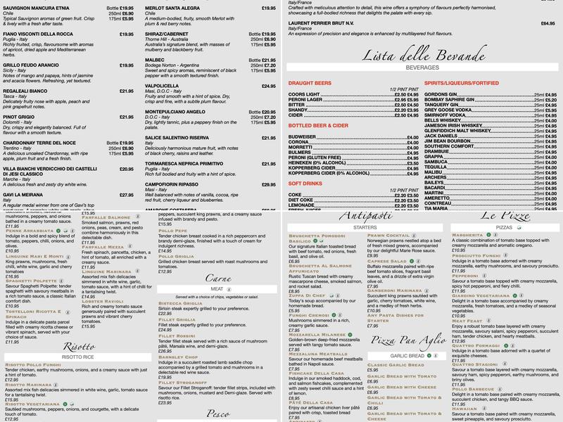 MezzALuna Ristorante Menu