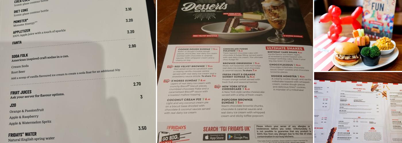 TGI Fridays - Gateshead Metrocentre Menu