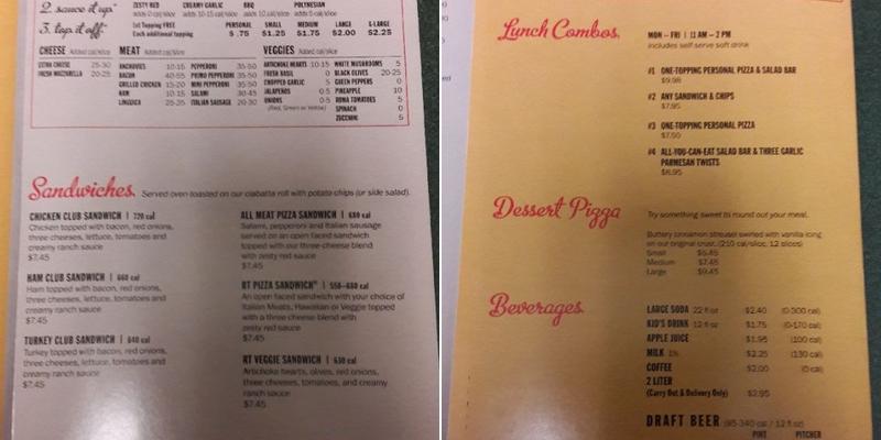 Round Table Pizza Menu