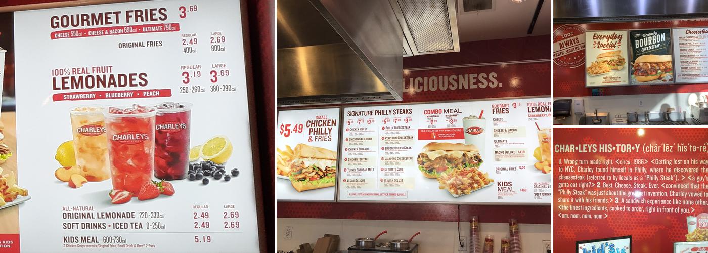 Charleys Cheesesteaks Menu