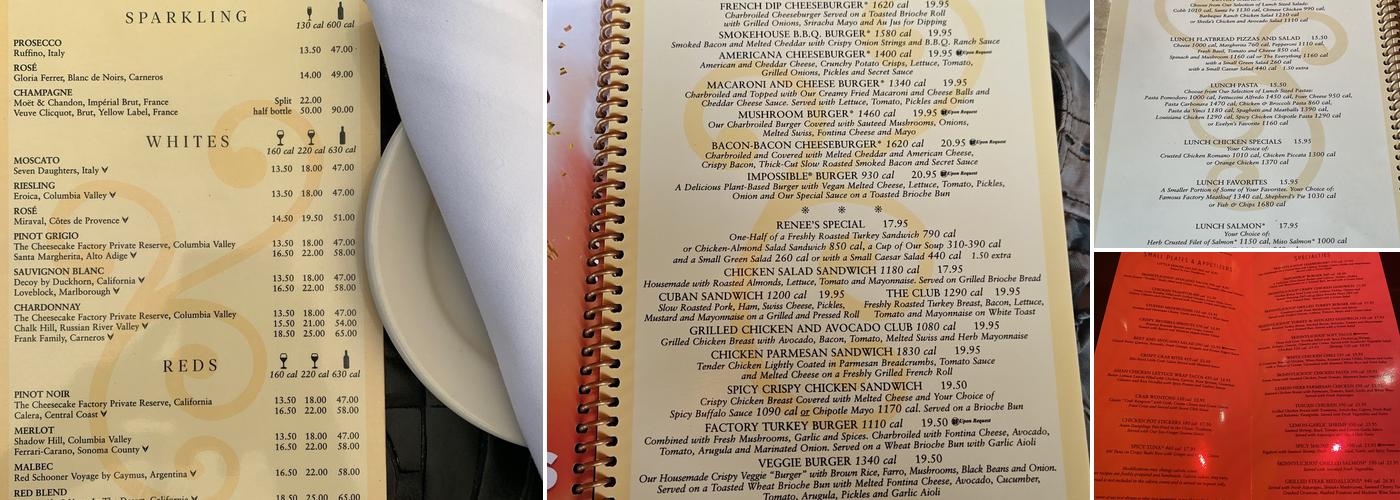 The Cheesecake Factory Menu