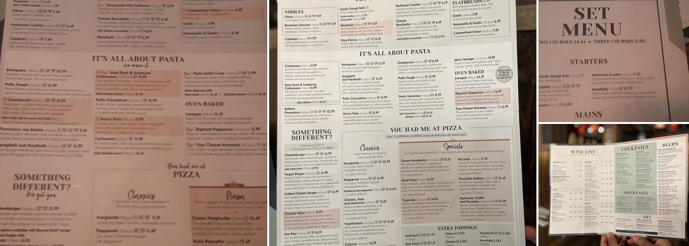 Bella Italia - Newcastle Eldon Square Menu