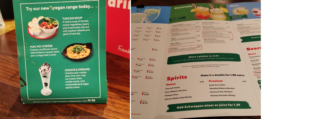 Frankie & Benny's Menu