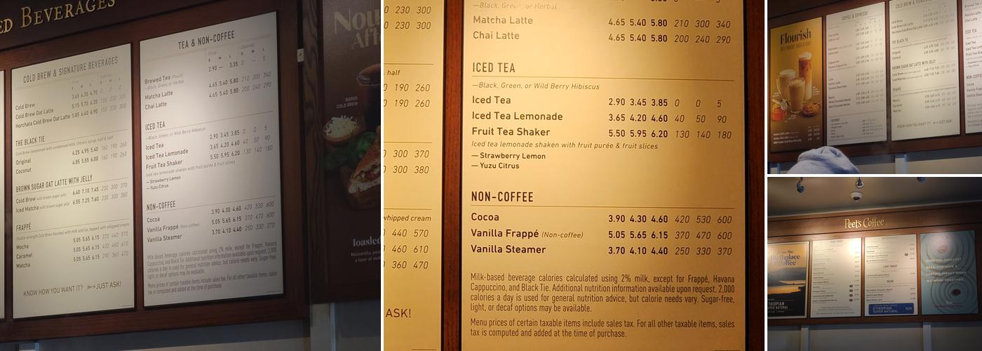 Peet's Coffee Menu