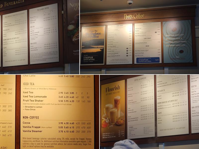 Peet's Coffee Menu