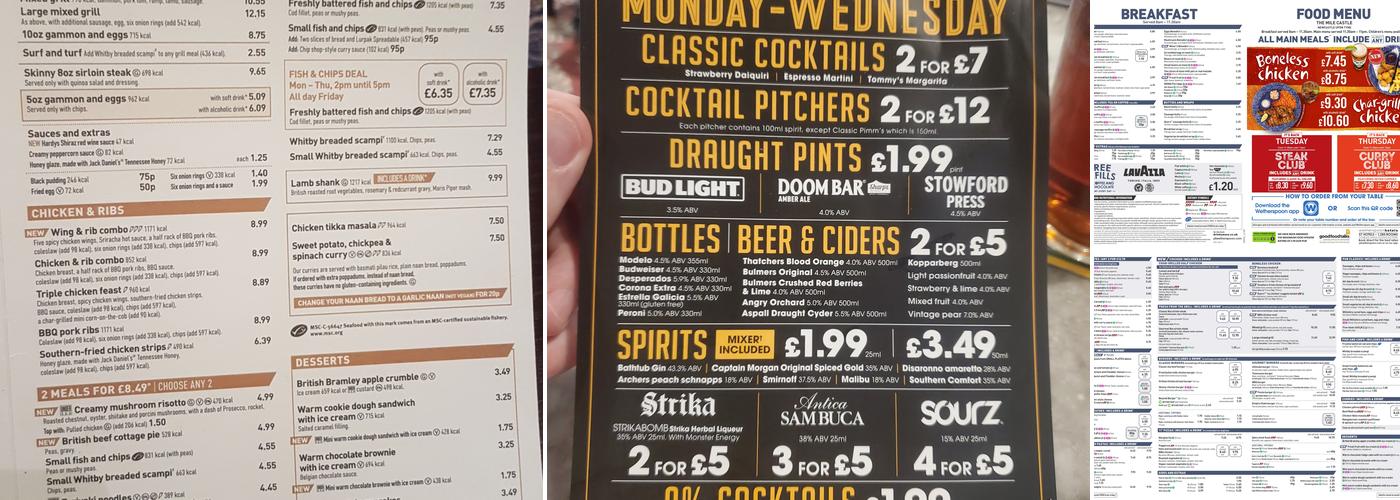 The Mile Castle - JD Wetherspoon Menu