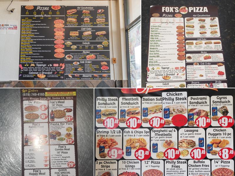 Fox's Giant Pizza Menu