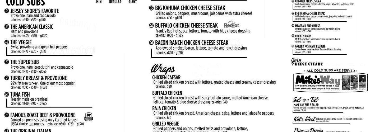 Jersey Mike's Subs Menu