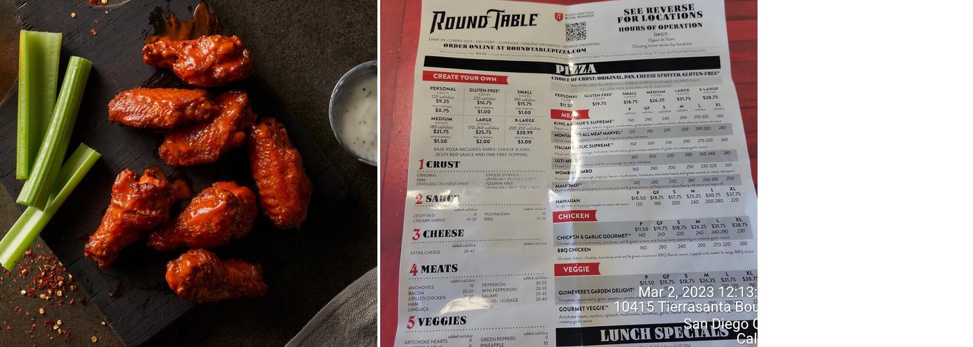 Round Table Pizza Menu