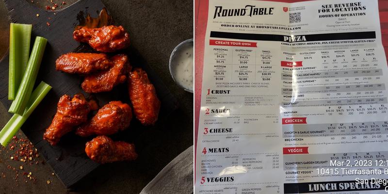 Round Table Pizza Menu