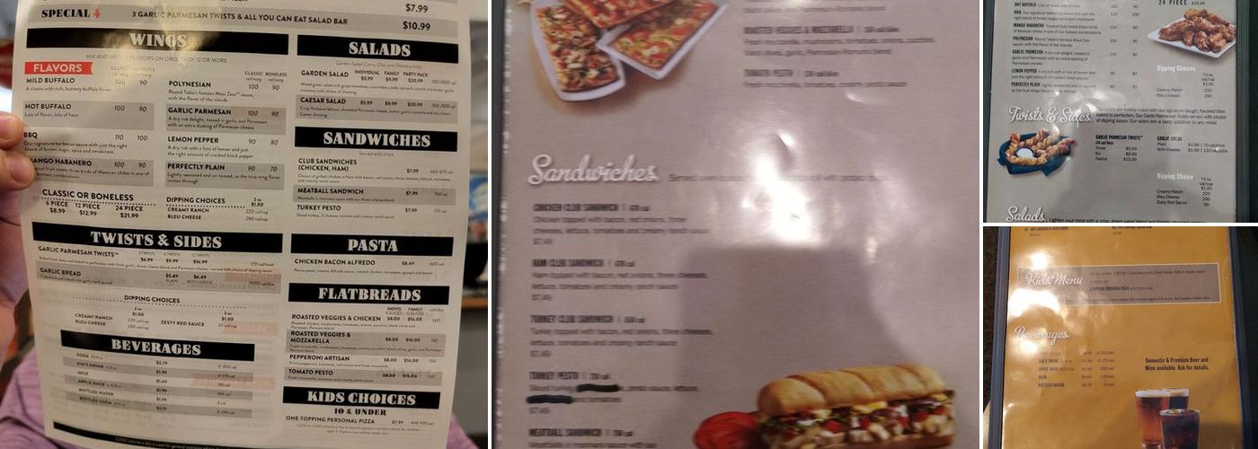 Round Table Pizza Menu
