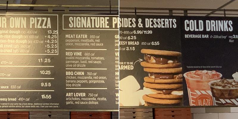Blaze Pizza Menu