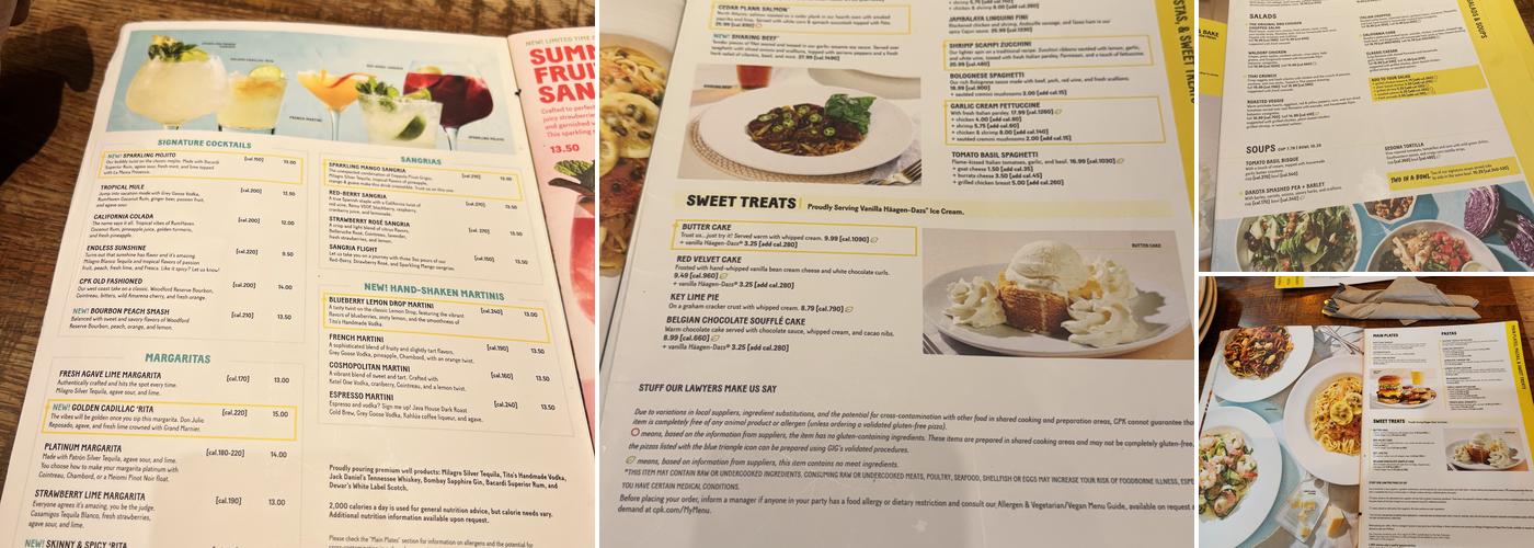 California Pizza Kitchen at Valley Fair Menu