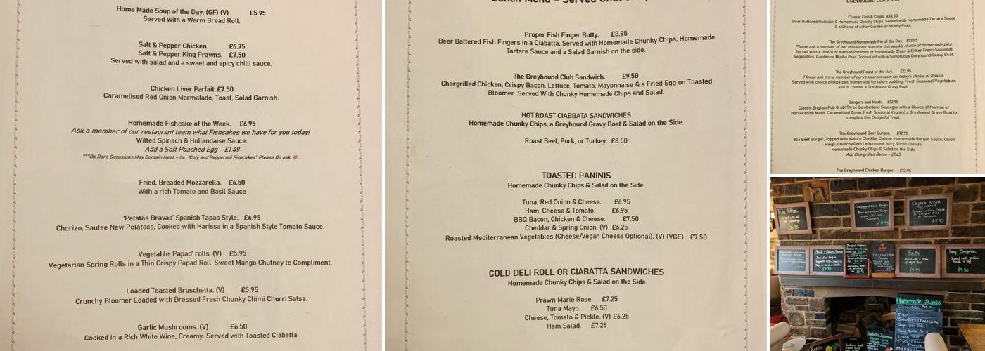 The Greyhound Menu