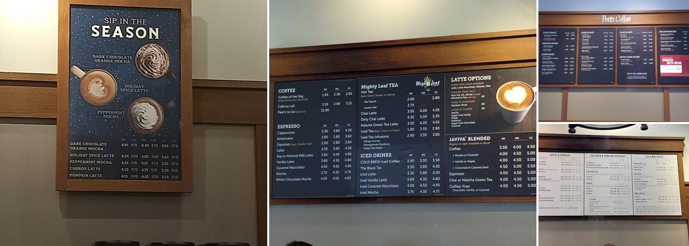 Peet's Coffee Menu