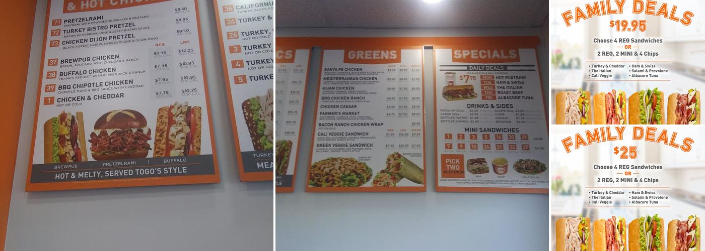 TOGO'S Sandwiches Menu