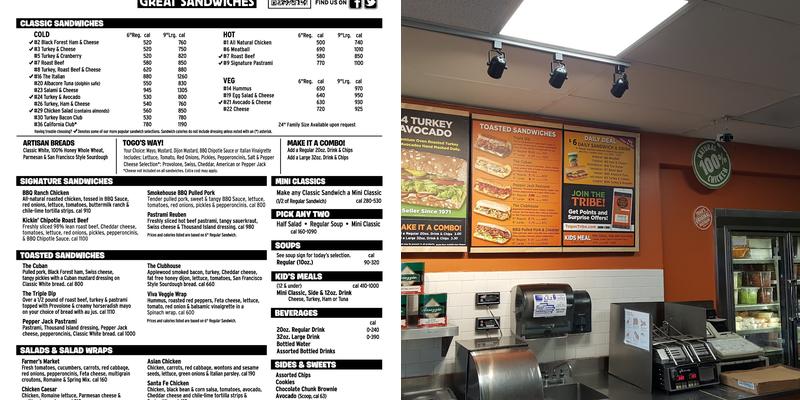 TOGO'S Sandwiches Menu