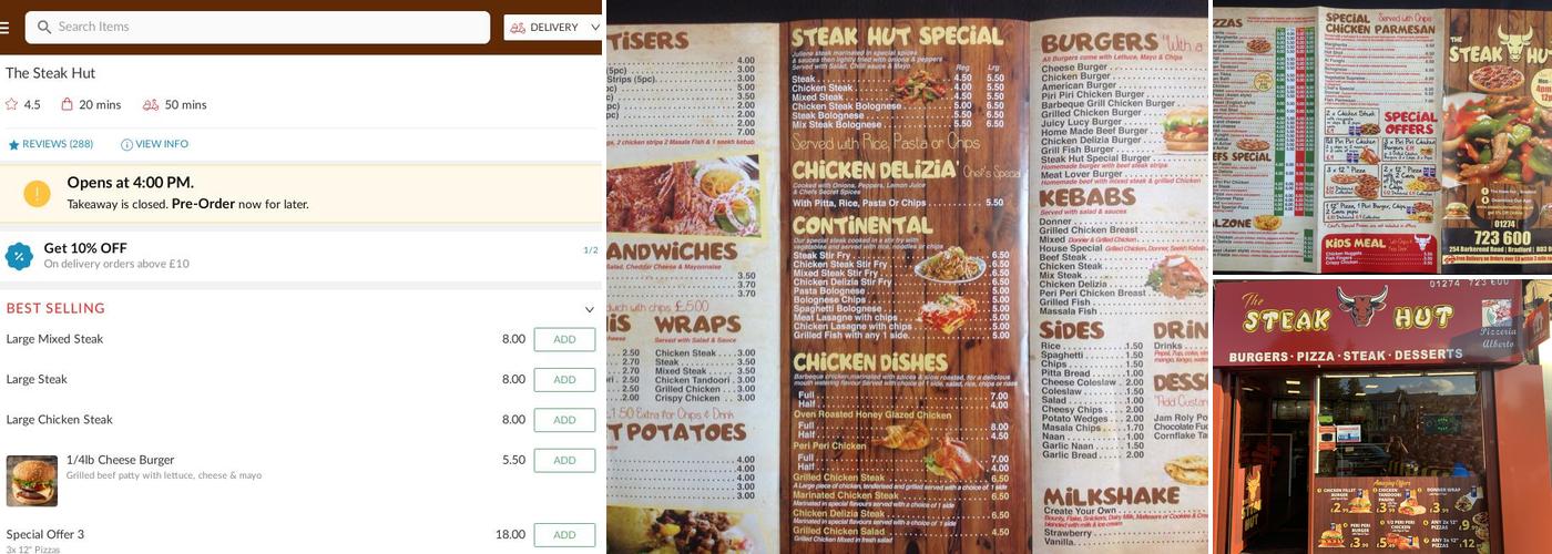 The Steak Hut Menu