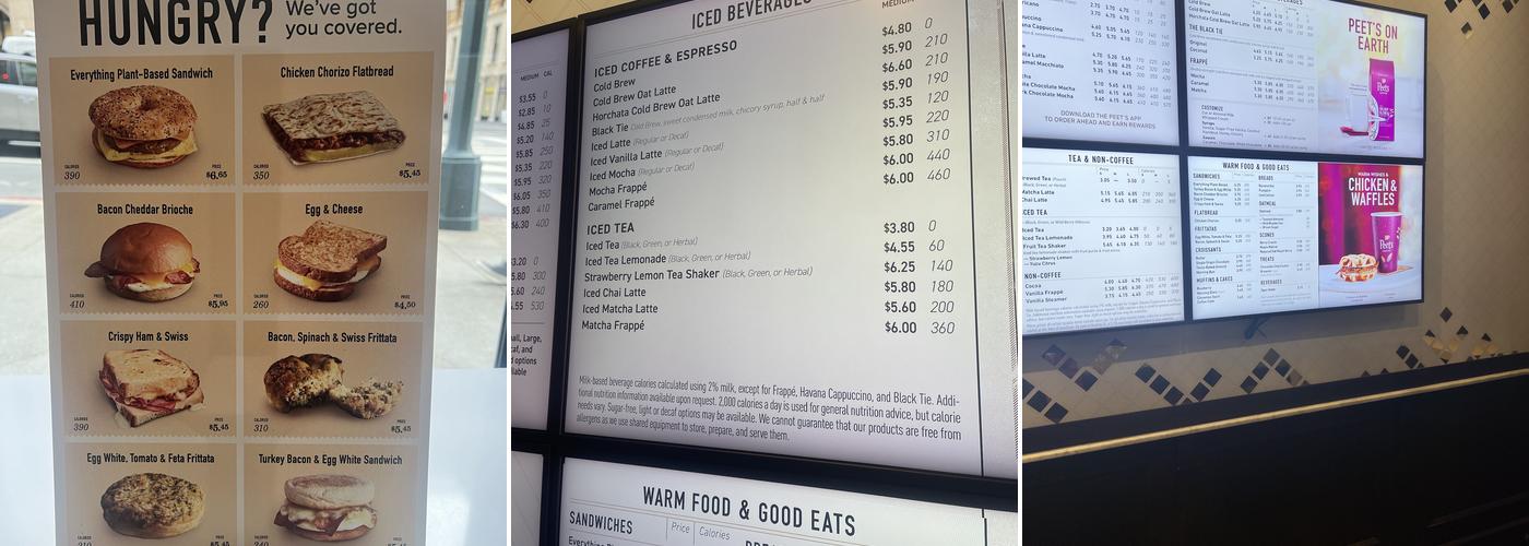 Peet's Coffee Menu