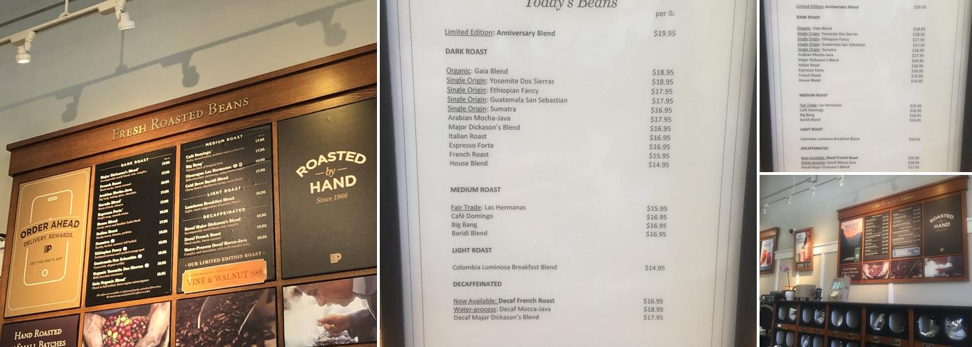Peet's Coffee Menu