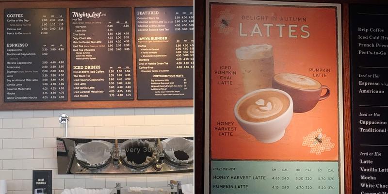 Peet's Coffee Menu