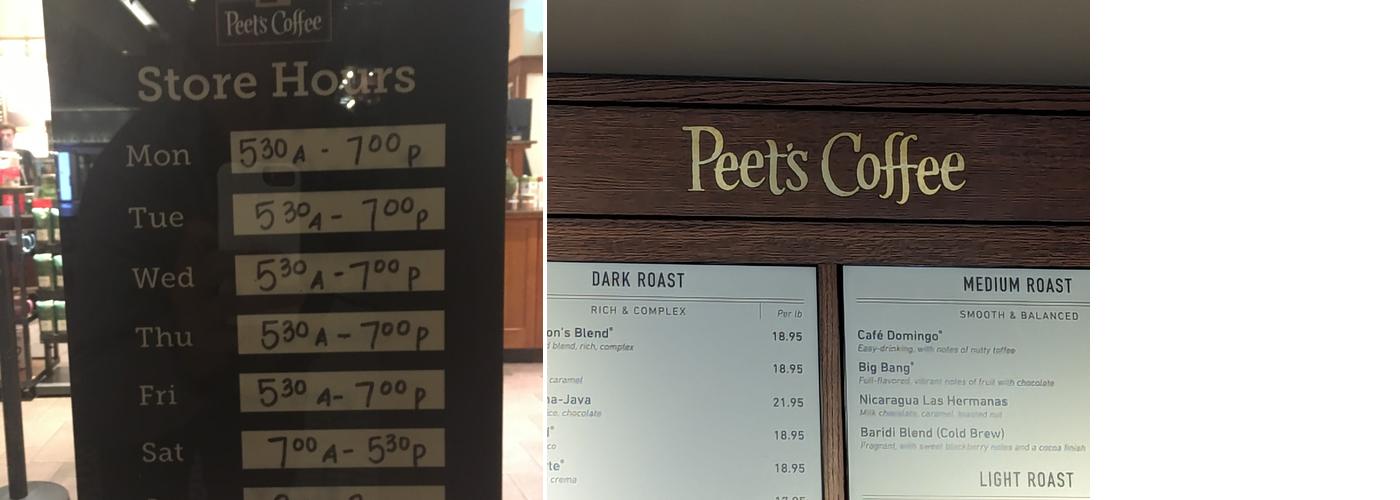 Peet's Coffee Menu