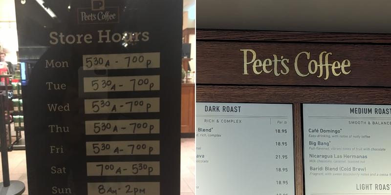Peet's Coffee Menu