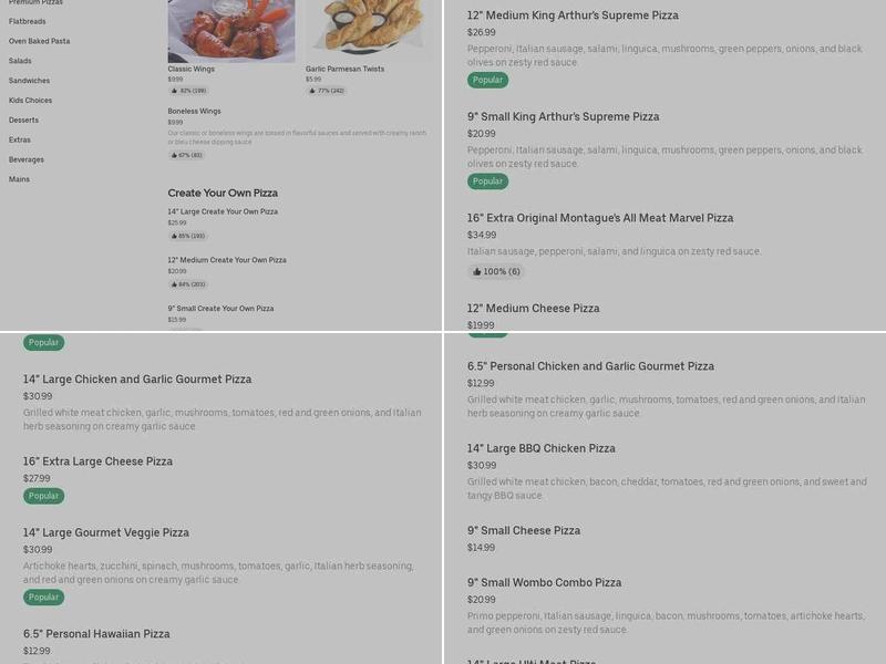 Round Table Pizza Menu