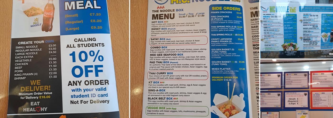 Mc Noodle King Menu