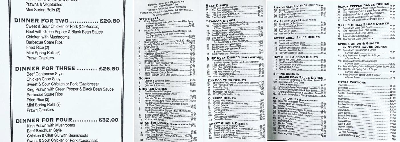 Sun Wah Takeaway Menu