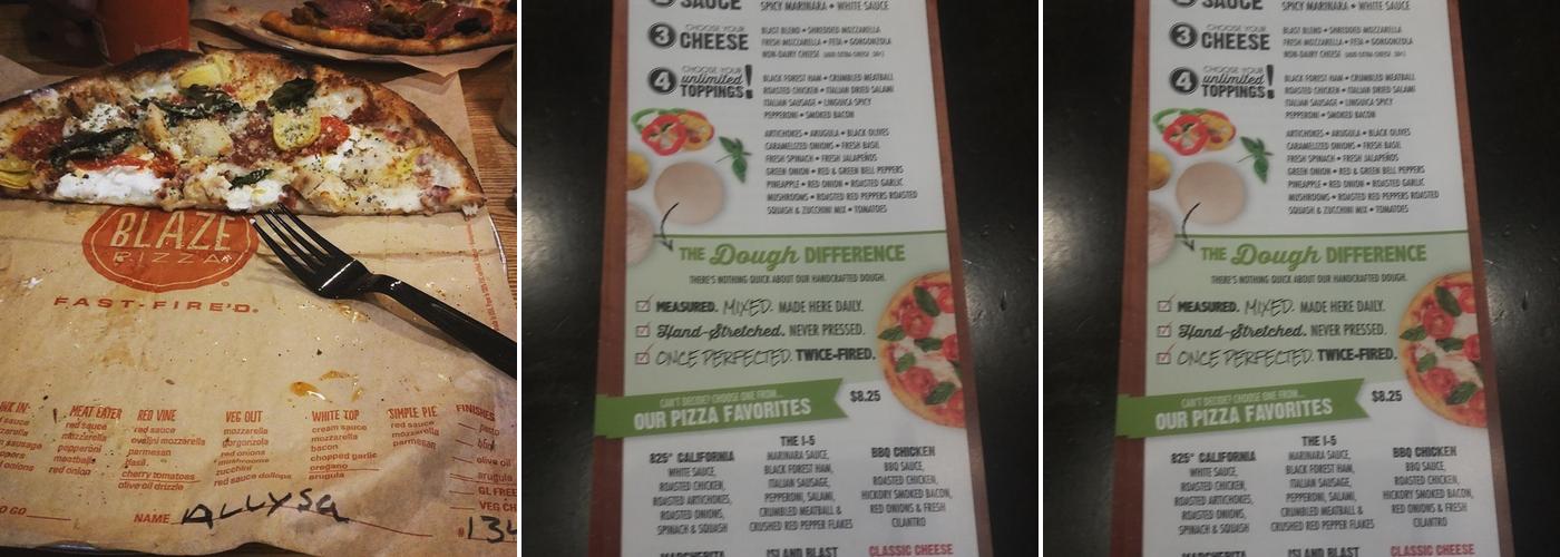 Blaze Pizza Menu