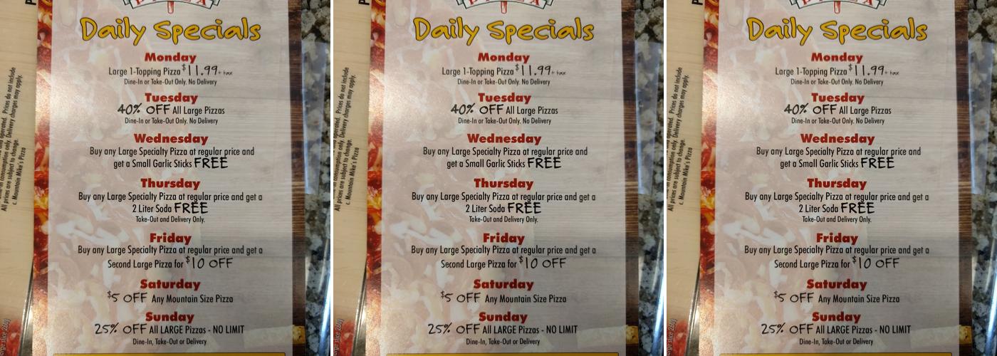Mountain Mike's Pizza Menu
