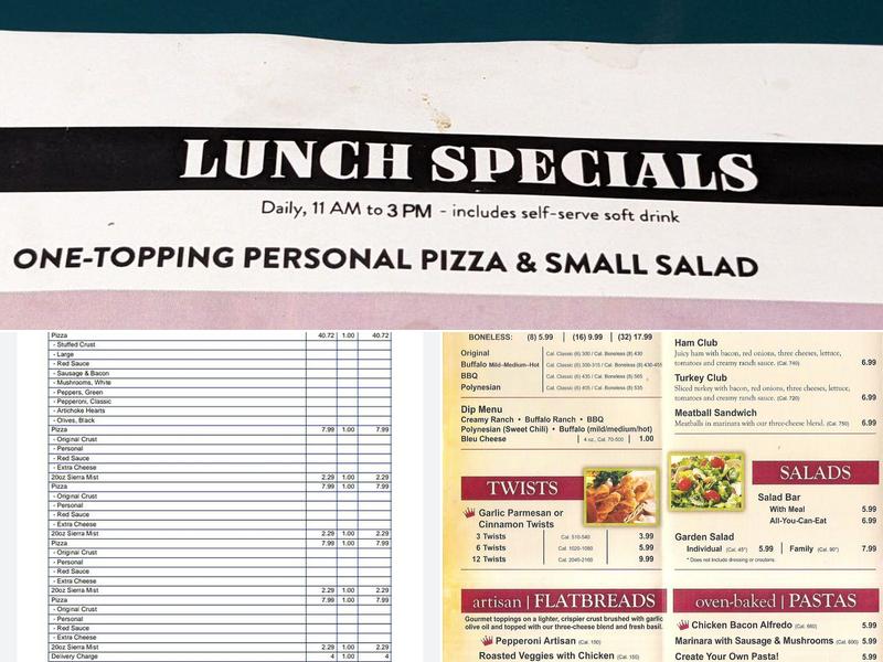Round Table Pizza Menu
