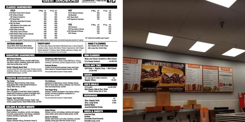 TOGO'S Sandwiches Menu