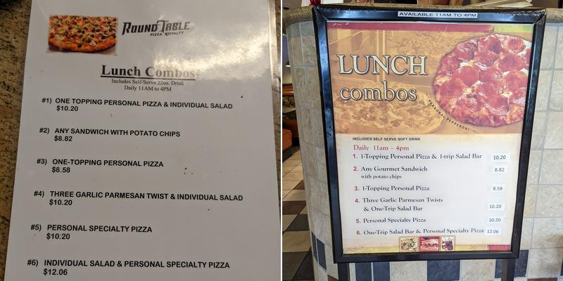 Round Table Pizza Menu