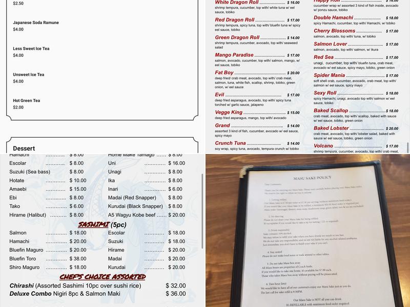 Coach Sushi Menu