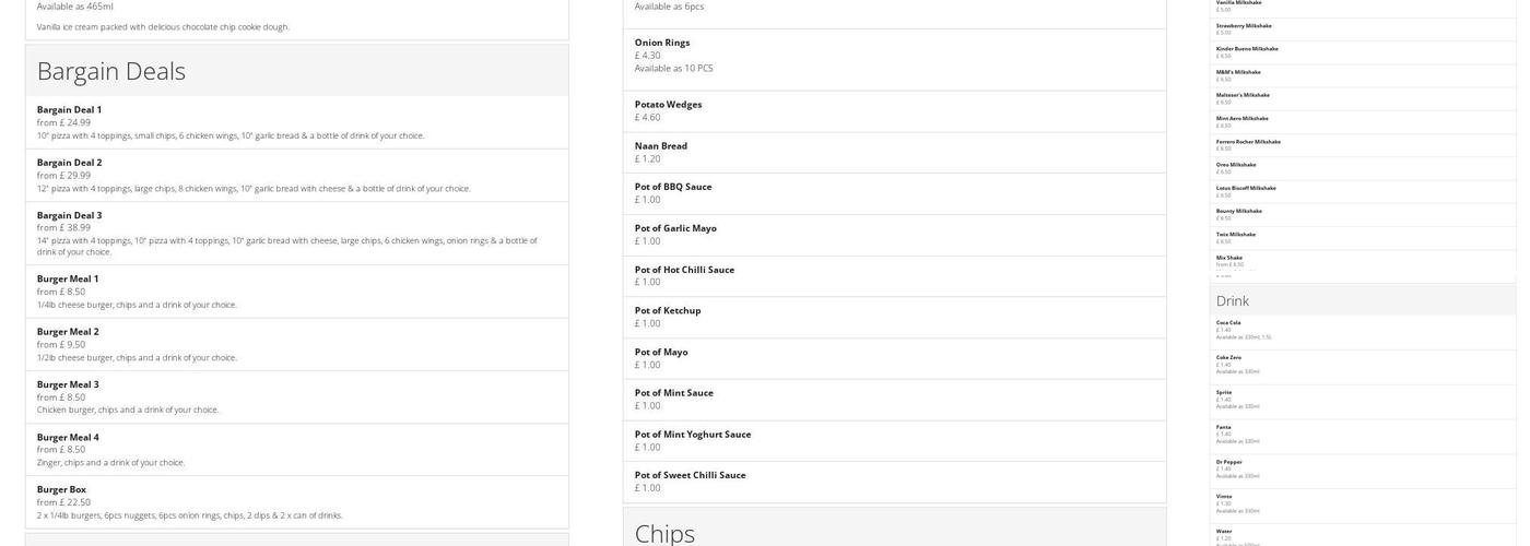 Stourport Kebab & Pizza House Menu