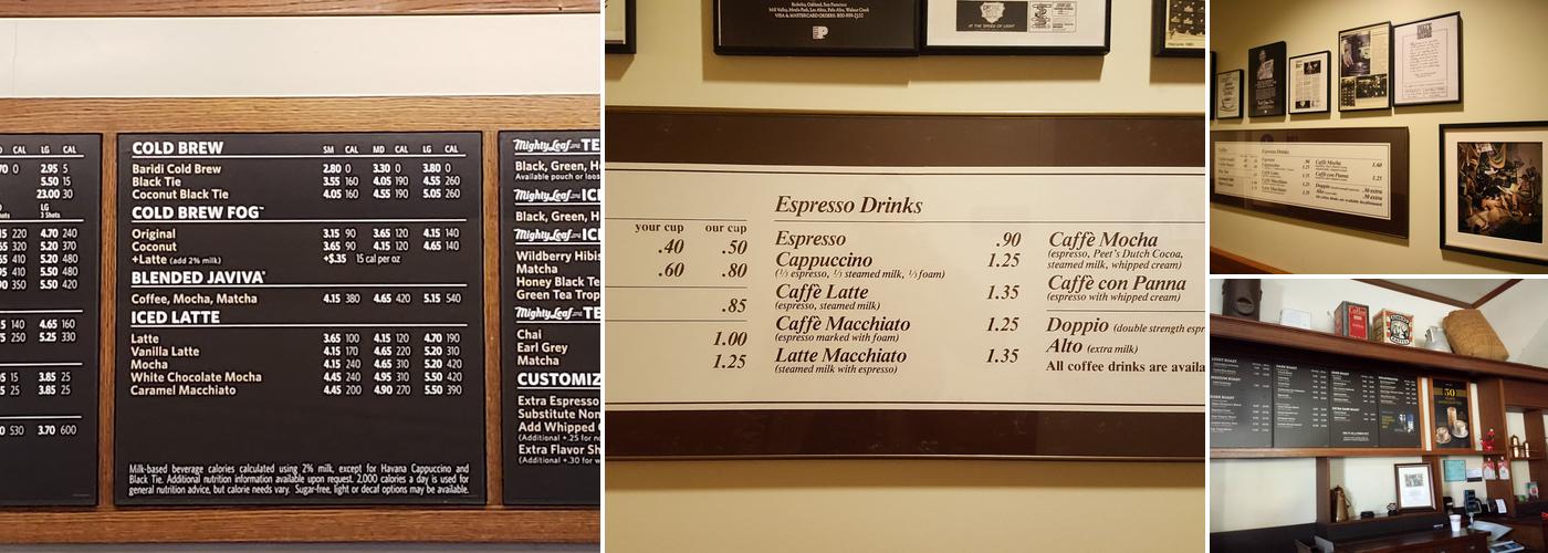Peet's Coffee Menu