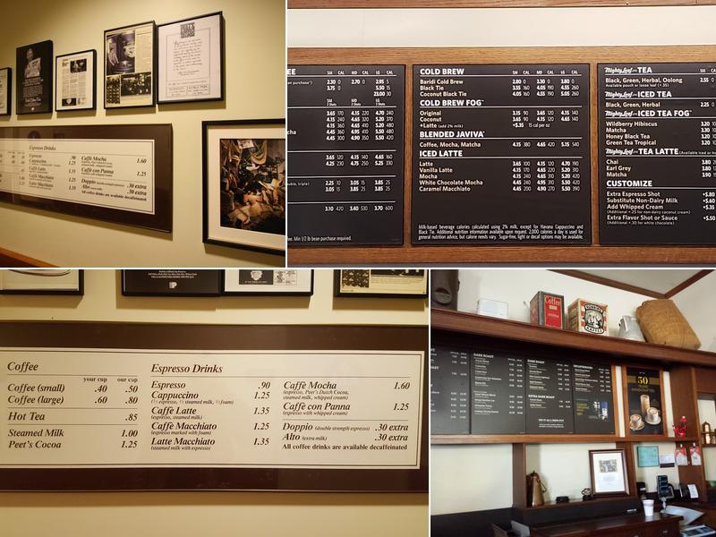 Peet's Coffee Menu
