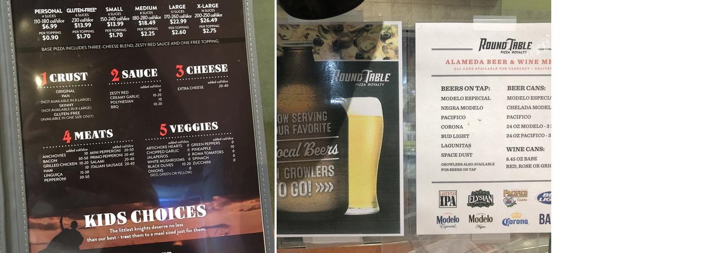 Round Table Pizza Menu