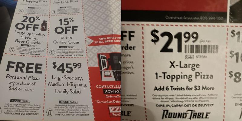 Round Table Pizza Menu