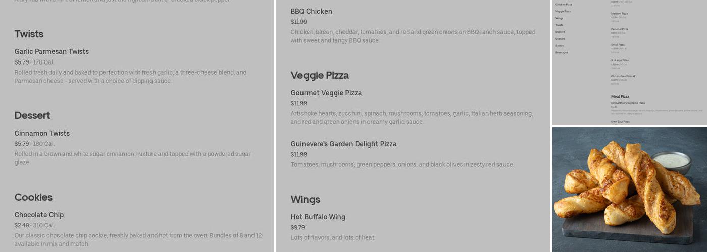 Round Table Pizza Menu