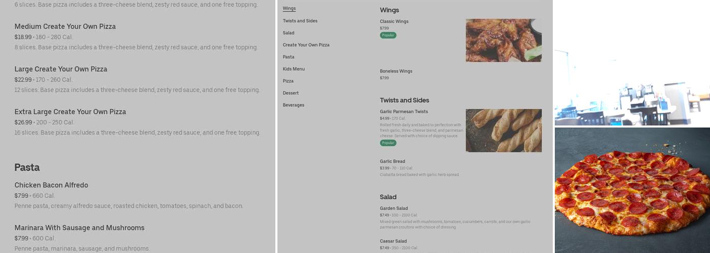 Round Table Pizza Menu