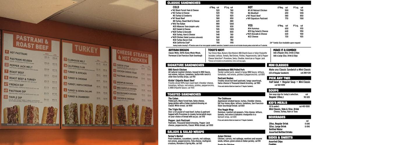 TOGO'S Sandwiches Menu